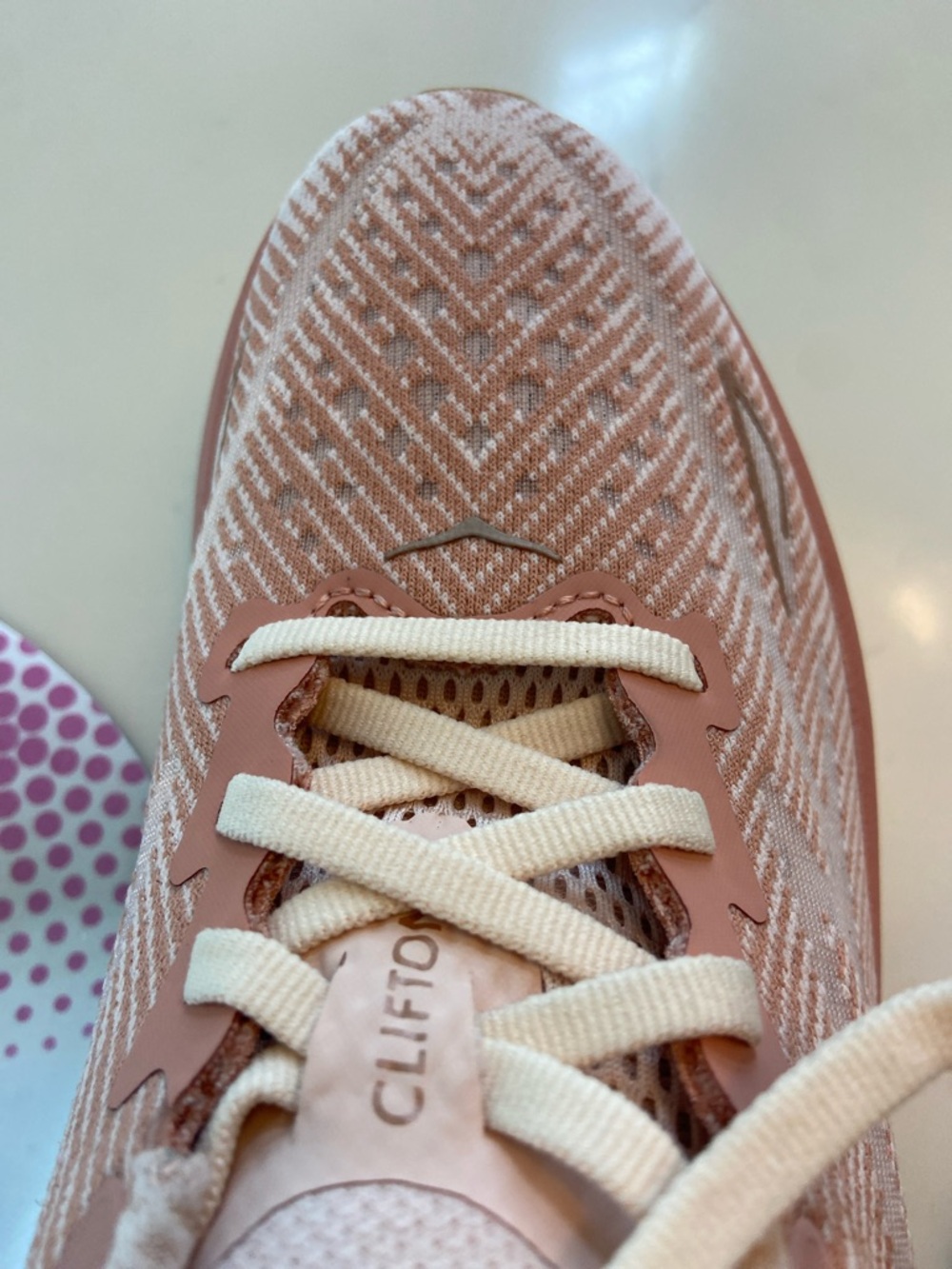 Hoka Clifton Women's Athletic Shoes in Blush Pink and White - Picture 6 of 16